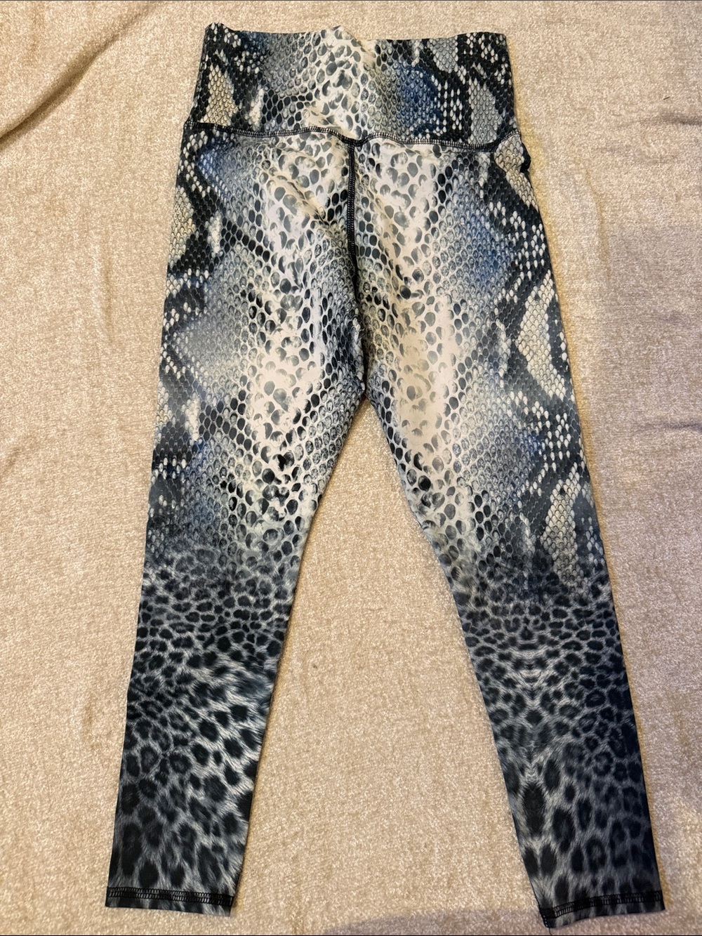 High-Waist Snake & Leopard Print Leggings - Black, Gray, Cream
